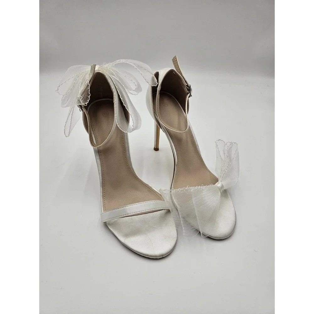 White Bride Wedding Shoes With bow‎ Size 9.5